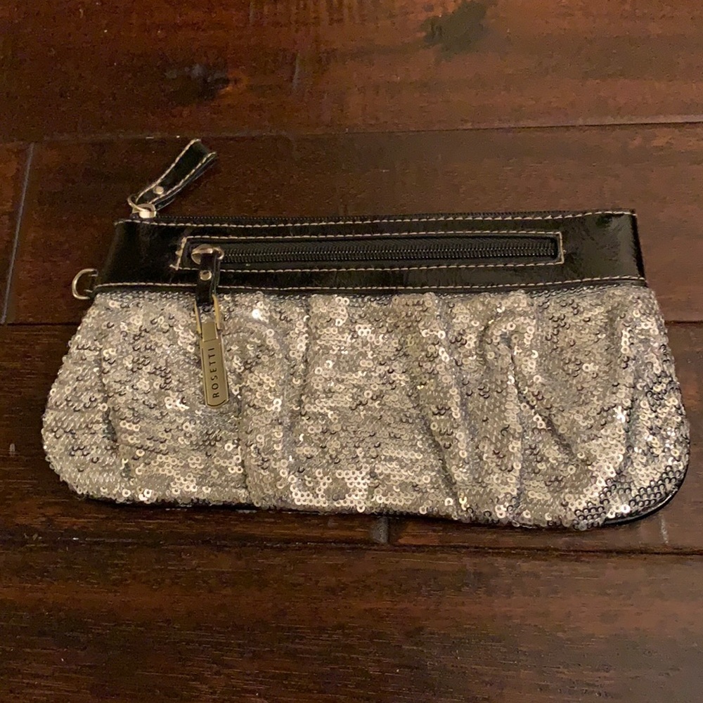 Rosetti Silver Sequin Zip Clutch